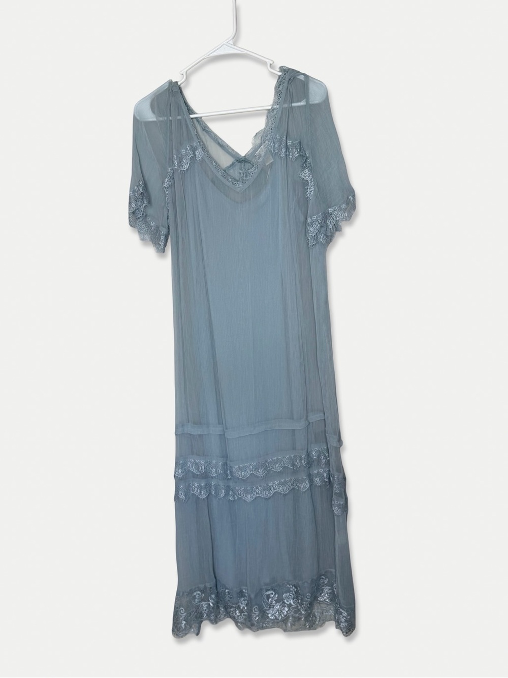 Sundance Maxi Dress Size 14 Blue Lace Accents Transparent Shell NWT